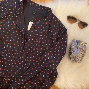 Ann Taylor Navy Mini Floral Shirt Dress